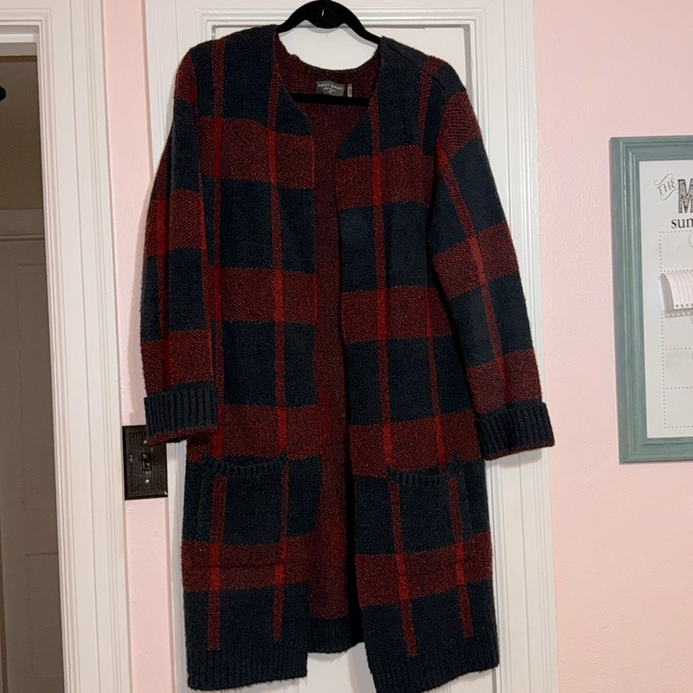 Red/Navy Buffalo Plaid Coatigan